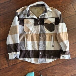 Women's Plaid Jacket - Brown, Tan, White